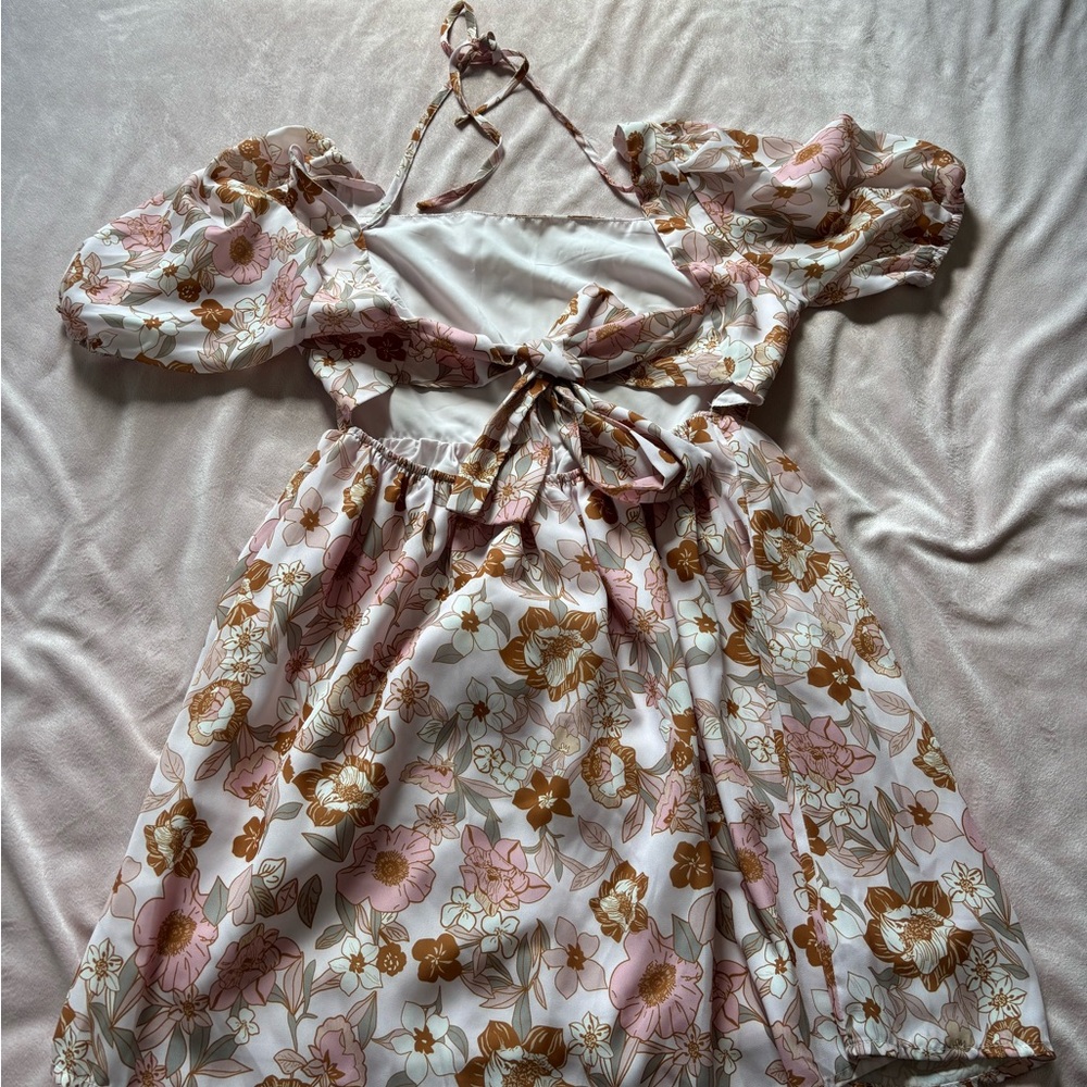 Floral Pink and Brown Kids Dress